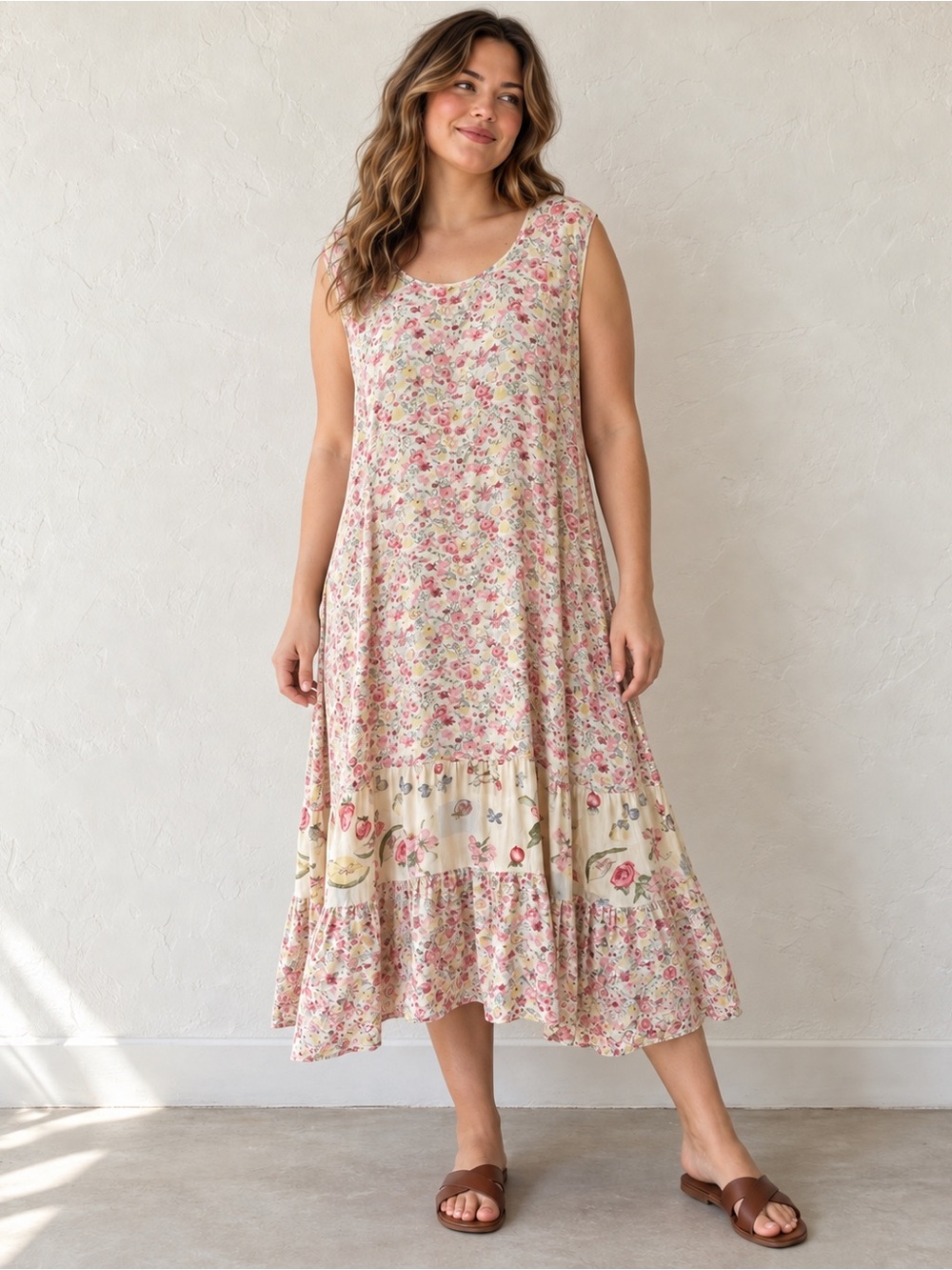 Olivia Floral Rayon Midi Dress Cottagecore Prairie Romantic Fairycore XL